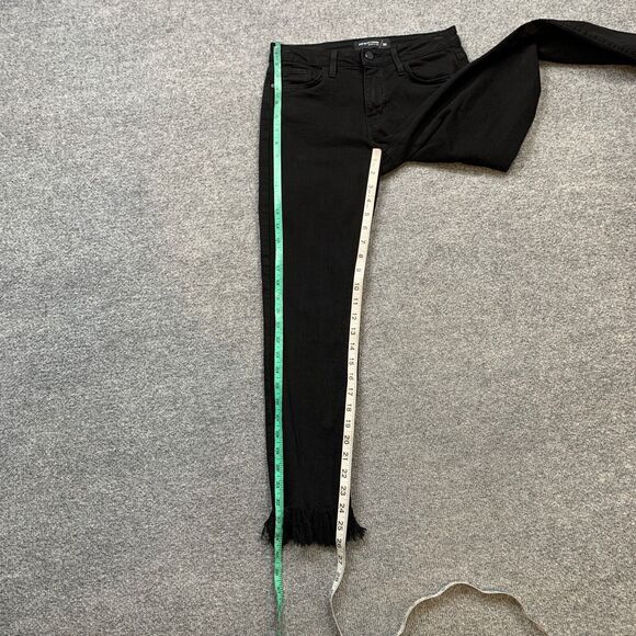 Just Black Denim Jeans Womens 25 Straight Fringe Raw Hem Mid Rise Zip Stretch - Picture 5 of 11